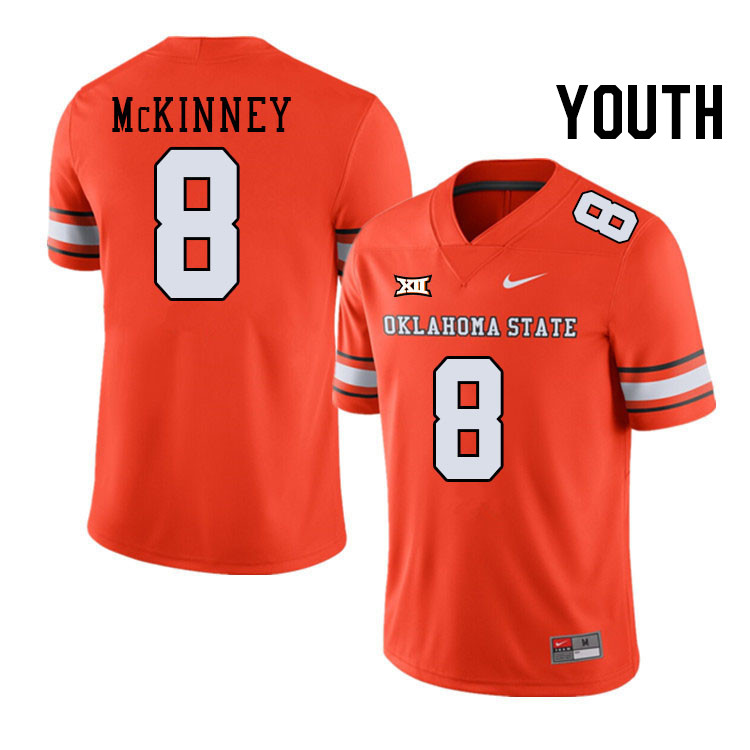 Youth #8 D.J. McKinney Oklahoma State Cowboys College Football Jerseys Stitched-Alternate Orange - Click Image to Close